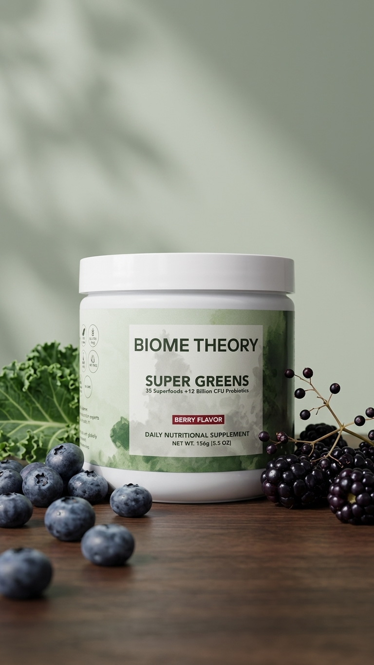 Biome Theory Super Greens product, studio shot